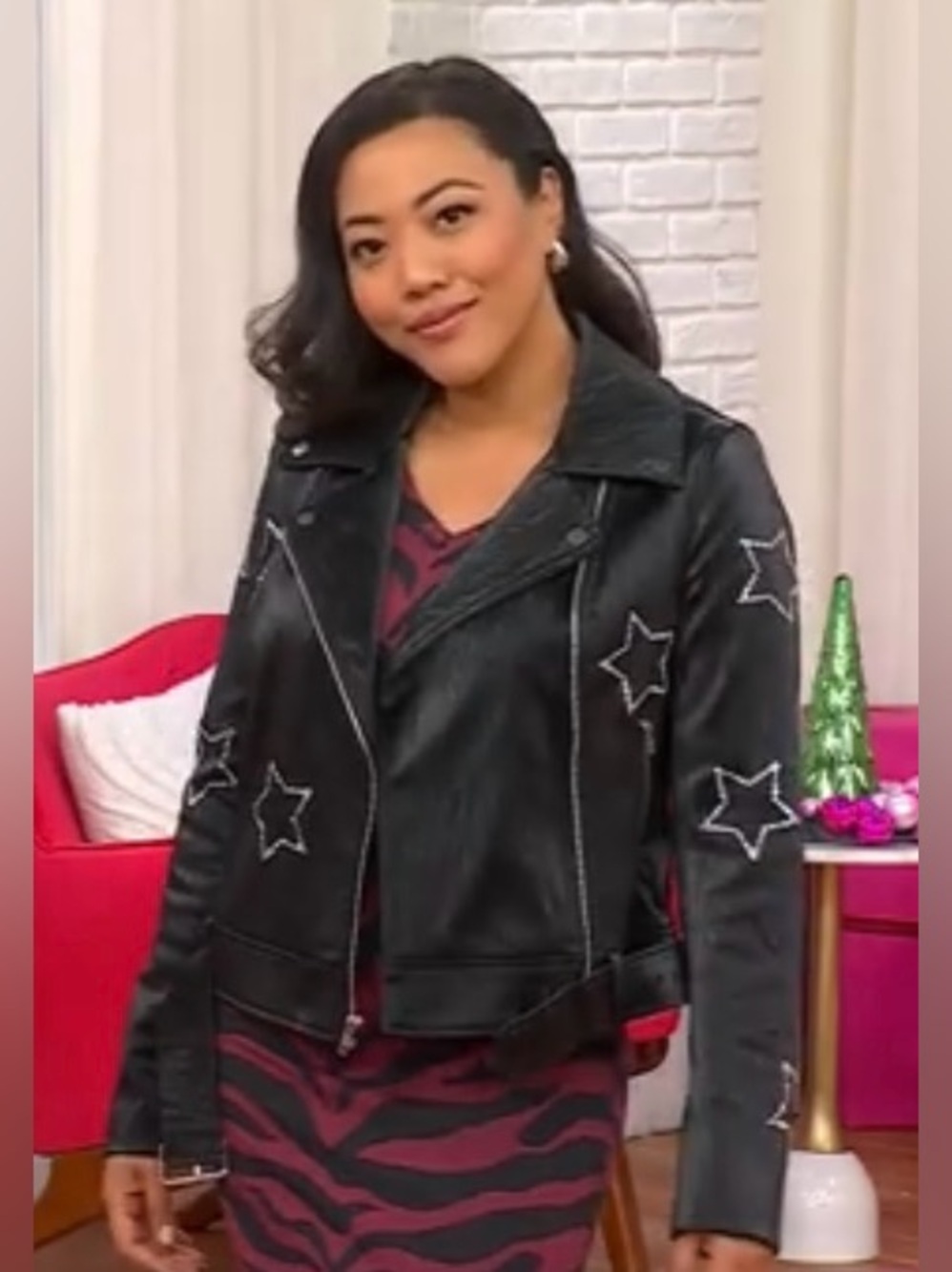 G by Giuliana Black Label Faux Leather Moto Jacket Star Bling Studs 2X - Picture 2 of 5
